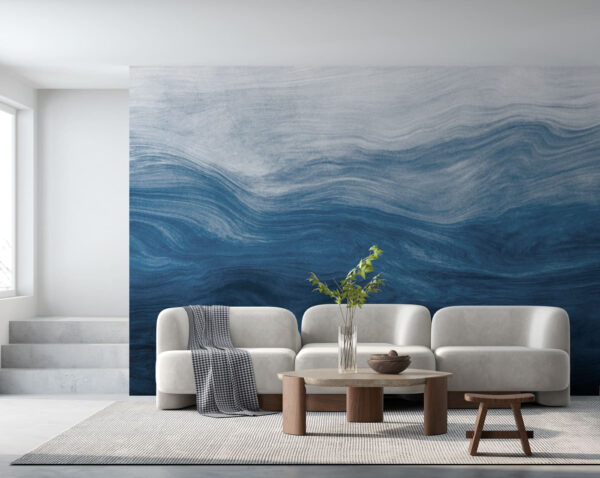 Abstract blauw en wit golven schilderij Fotobehang Abstract blauw en wit golven schilderij
