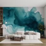Fotobehang Turquoise inkt dwarrelt door het water.
