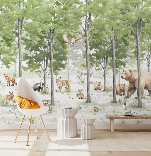 Groep dieren in een bos Fotobehang Groep dieren in een bos