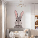 Fotobehang Schattig konijntje met pluizige oren.