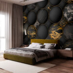 Fotobehang Zwarte bollen met metallic marmering.