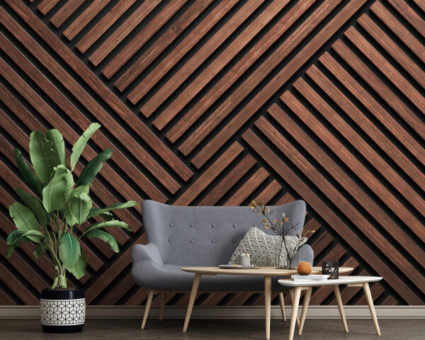 Houten planken op een zwart oppervlak Fotobehang Houten planken op een zwart oppervlak