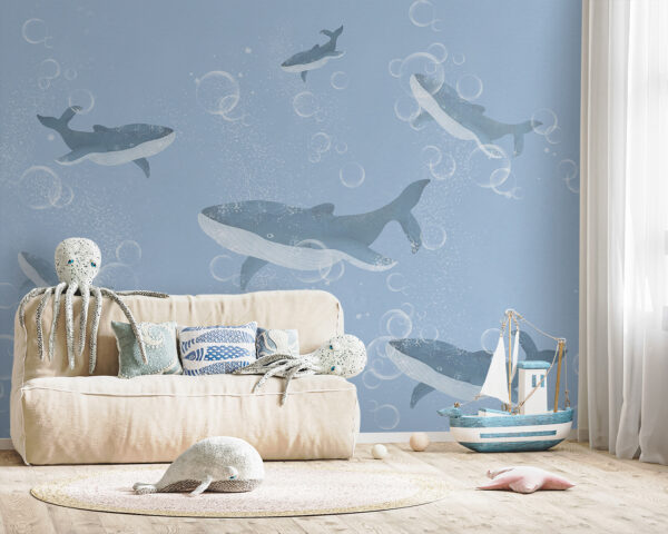 Walvis zwemmend in het water Fotobehang Walvis zwemmend in het water