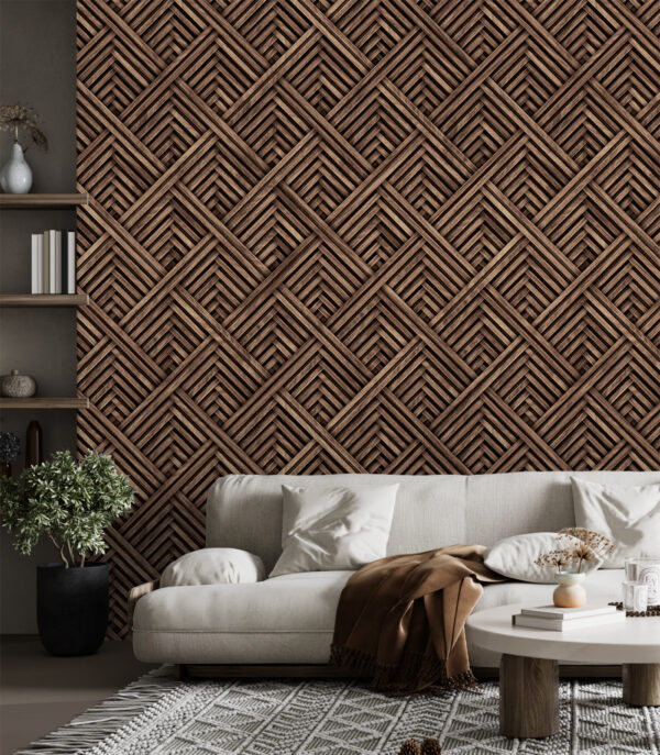Geometrisch geweven structuur in bruin Fotobehang Geometrisch geweven structuur in bruin
