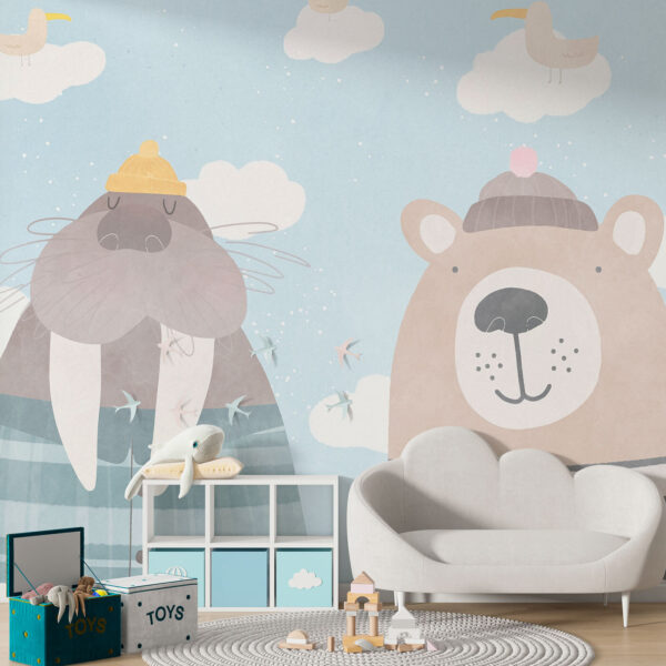 Fotobehang Walrus met hoed en korte broek