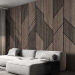 Fotobehang Geometrisch patroon op houten oppervlak.