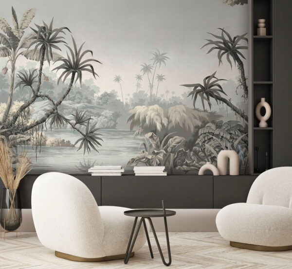 Fotobehang Tropisch landschap in gedempte tinten
