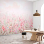 Fotobehang Dromerig pastel bloemenlandschap.