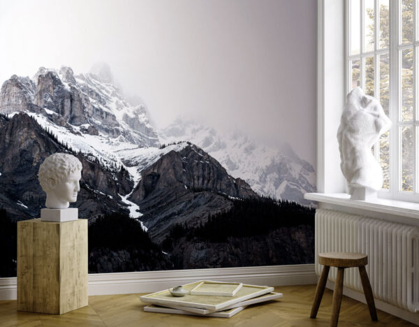 Besneeuwde berg met bomen Fotobehang Besneeuwde berg met bomen
