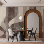 Fotobehang Abstract geometrisch patroon met rondingen.