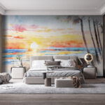 Fotobehang Aquarel van een strand