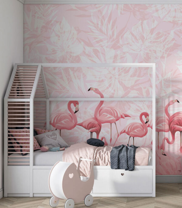 Groep roze flamingo's Fotobehang Groep roze flamingo's