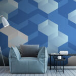 Fotobehang Blauwe en witte kubus