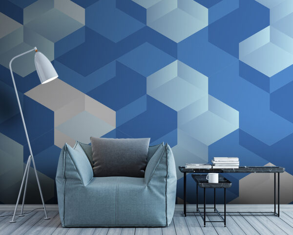 Blauwe en witte kubus Fotobehang Blauwe en witte kubus