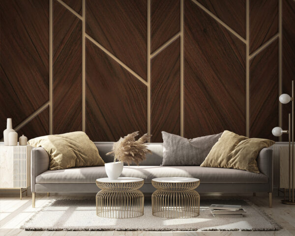 Geometrische tegels met houten patroonontwerp Fotobehang Geometrische tegels met houten patroonontwerp