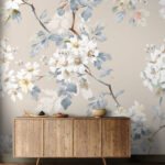 Fotobehang Delicaat bloemmotief op beige achtergrond
