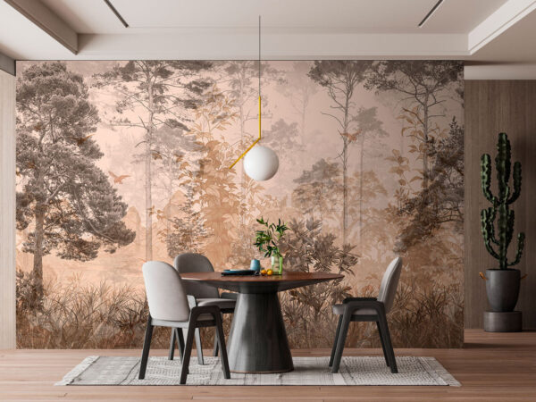 Sereen bos met zachte tinten Fotobehang Sereen bos met zachte tinten