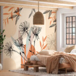 Fotobehang Zwart-wit tekening van een bloem