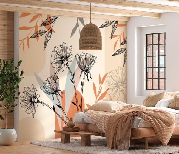 Zwart-wit tekening van een bloem Fotobehang Zwart-wit tekening van een bloem