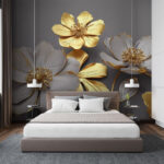 Fotobehang Elegante metalen bloemen op artistieke wijze afgebeeld.