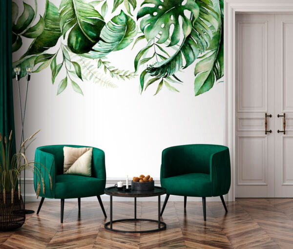Weelderige groene bladeren illustratie Fotobehang Weelderige groene bladeren illustratie