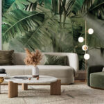 Fotobehang Zonlicht dat door weelderige bladeren schijnt