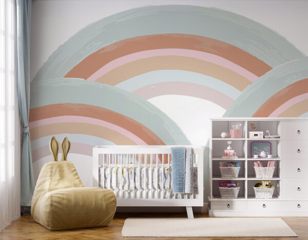 Regenboog geschilderd op een witte achtergrond Fotobehang Regenboog geschilderd op een witte achtergrond