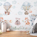 Fotobehang Giraffe in een heteluchtballon