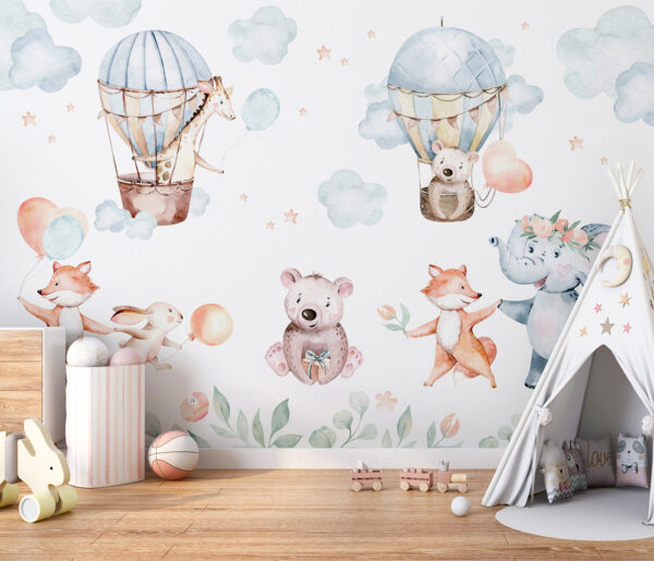 Giraffe in een heteluchtballon Fotobehang Giraffe in een heteluchtballon
