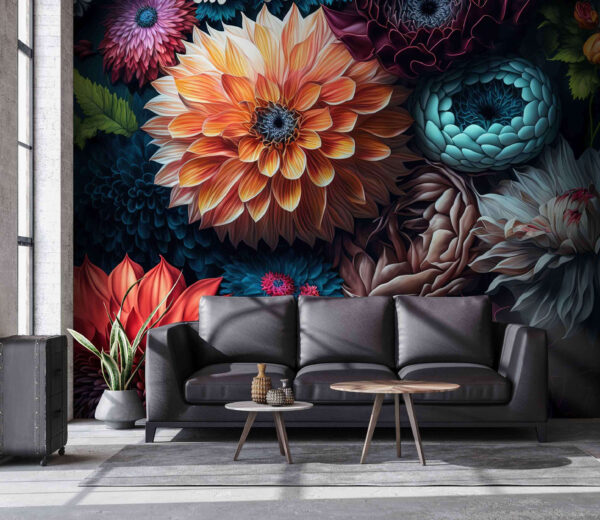 Kleurrijke bloemen bloeien met elegantie Fotobehang Kleurrijke bloemen bloeien met elegantie
