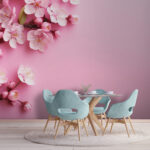 Fotobehang Roze bloesems op pastelkleurige achtergrond