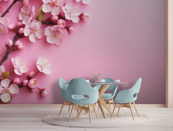 Roze bloesems op pastelkleurige achtergrond Fotobehang Roze bloesems op pastelkleurige achtergrond