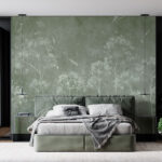 Fotobehang Delicate bloemen op groene achtergrond met structuur.