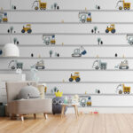 Fotobehang Gele tractor met zwarte wielen