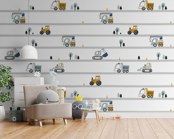 Fotobehang Fotobehang Gele tractor met zwarte wielen (Artikelnummer: u96465)