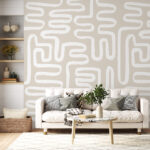 Fotobehang Abstracte witte lijnen op beige achtergrond