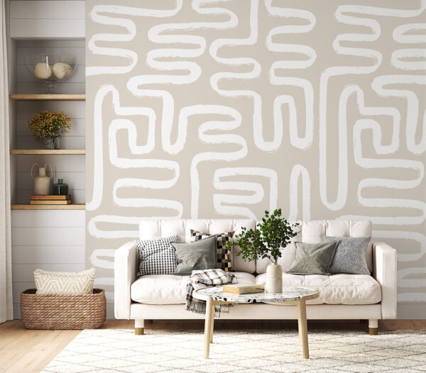 Abstracte witte lijnen op beige achtergrond Fotobehang Abstracte witte lijnen op beige achtergrond