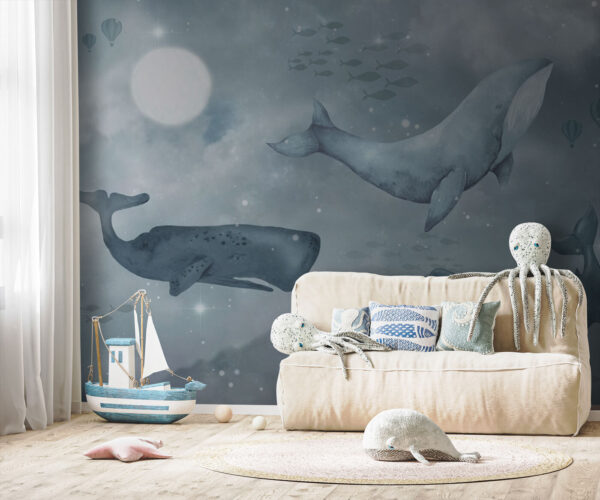 Walvis zwemmend in het water Fotobehang Walvis zwemmend in het water