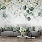 Fotobehang Elegant blad- en bloemstuk.