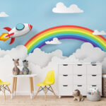 Fotobehang Regenboog en wolken in de lucht