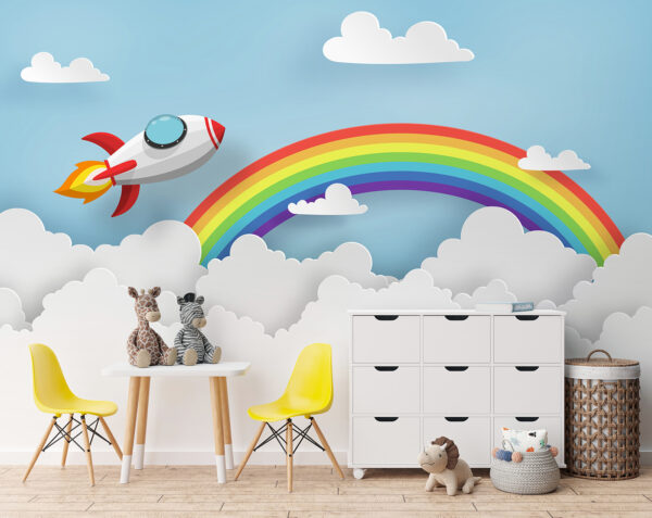 Regenboog en wolken in de lucht Fotobehang Regenboog en wolken in de lucht