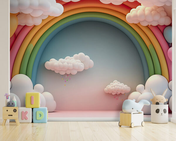 Kleurrijke ballonnen en pluizige wolken Fotobehang Kleurrijke ballonnen en pluizige wolken