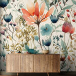 Fotobehang Botanische illustratie met levendige bloemen.