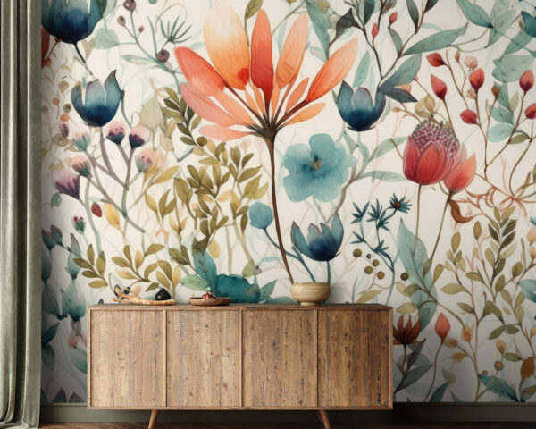 Botanische illustratie met levendige bloemen Fotobehang Botanische illustratie met levendige bloemen