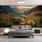 Fotobehang Bergpad bij zonsopgang, serene schoonheid