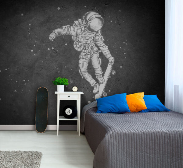 Astronaut skateboardt door de ruimte Fotobehang Astronaut skateboardt door de ruimte