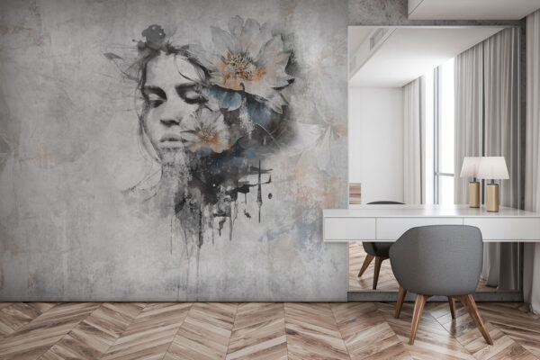 Vrouwengezicht met bloemen Fotobehang Vrouwengezicht met bloemen