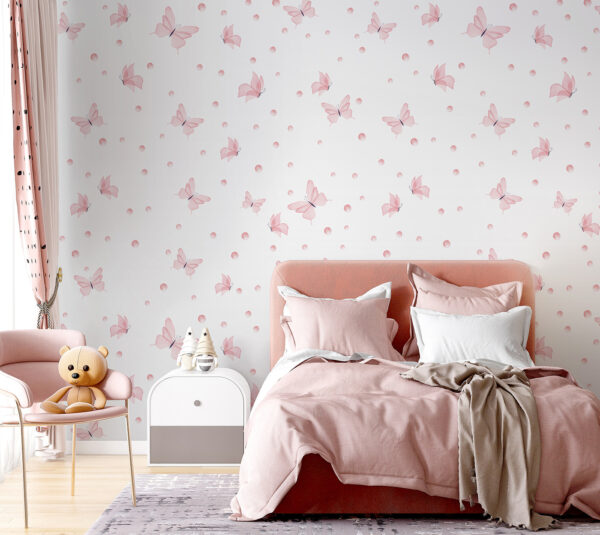 Roze vlinder met zwarte vleugels Fotobehang Roze vlinder met zwarte vleugels