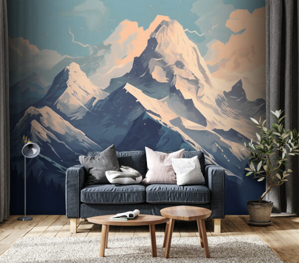 Berg met sneeuw en wolken Fotobehang Berg met sneeuw en wolken