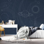 Fotobehang Witte cirkel op een blauwe achtergrond